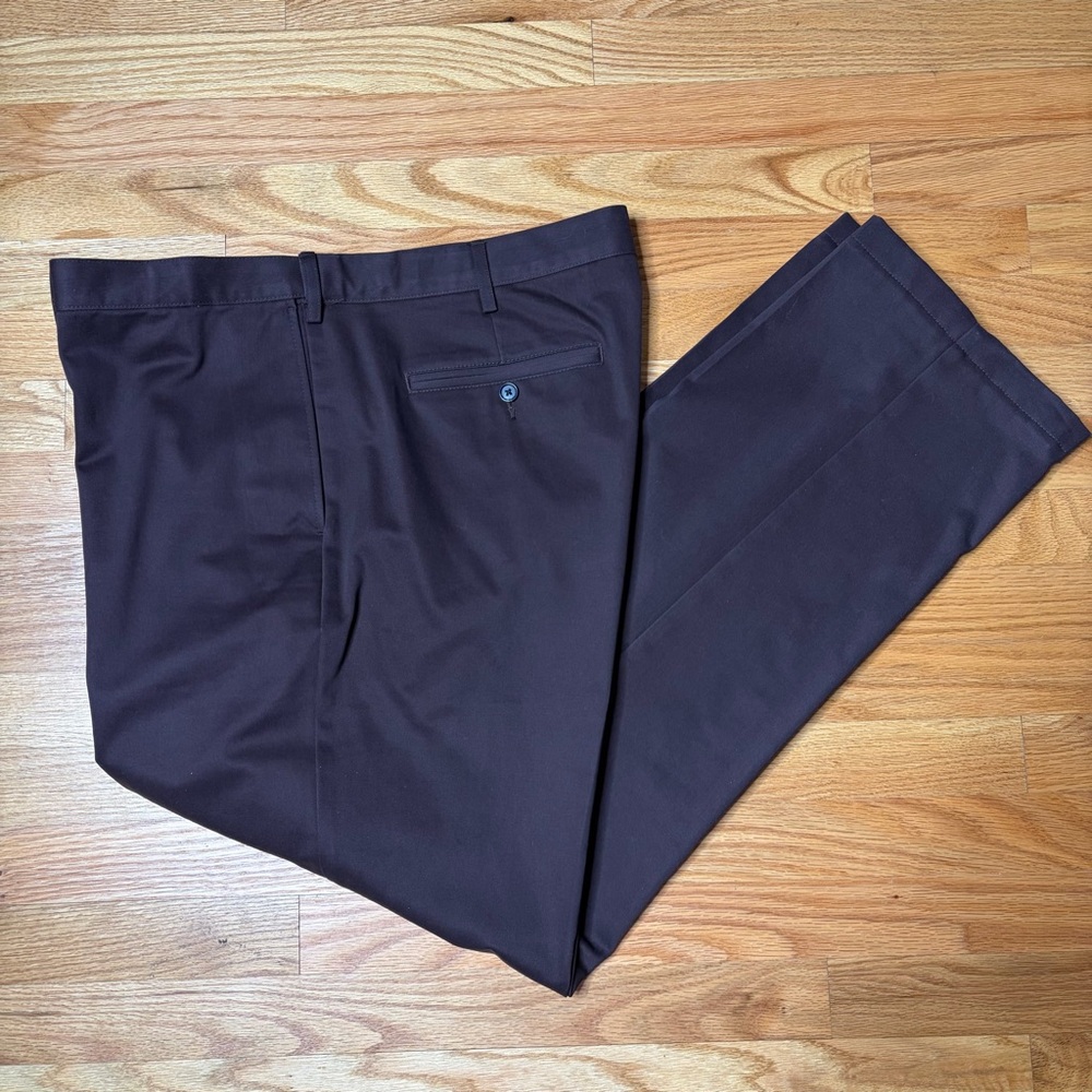 Lands' End Men's Traditional Fit Straight Leg Pants Brown 42W 34L Flat Front